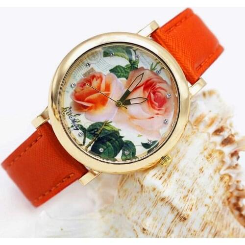 Shsby Bright Leather Strap Watches Rose Gold Women Dress Watch Girl Flower Casual Wristwatch Lady Rhinestone Quartz Watch 01