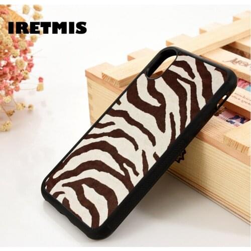 Iretmis 5 5S SE 2020 6 6S Silicone Rubber Phone Case Cover for iPhone 7 8 Plus X Xs 11 12 MINI Pro Max XR Brown Zebra Print