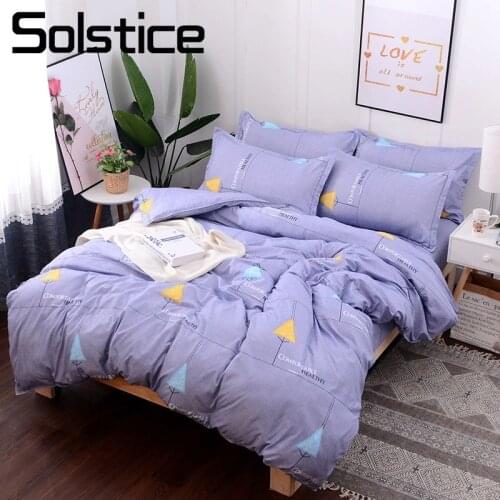 Solstice Home Textile Duvet Cover Flat Bed Sheet Pillowcase Purple Simple Bedding Set Girl Teen Adult Woman Linen Queen King Kit