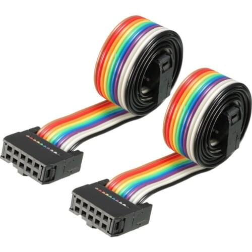 Uxcell 2pcs IDC 10/16 Pins 43/48/66cm Long 2.54mm Pitch Multicolored Wire Flat Flexible Rainbow Color Ribbon Jumper Cable