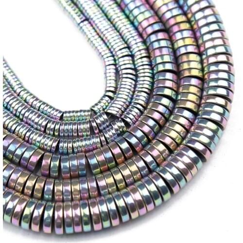 YHBZRET 3/4/6/8mm Light Purple Flat Round Hematite Natural Stone Spacer Loose Beads for Jewelry Making Diy Bracelet Accessories