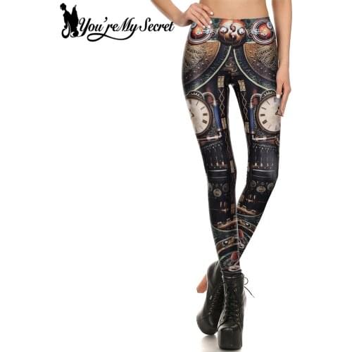 [You're My Secret] Steampunk Gear Cosplay Women Leggings 3D Printing Summer leggins Mechanical Dial Slim Women Pants Wholeale