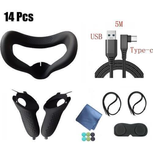 VR Protective Cover For Oculus Quest 2 Touch Controller mask Case With Knuckle Strap Handle Grip USB 3.1 Cable