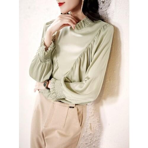 High Quality Female Tops Spring Autumn 90% Genuine Silk Blouse for Women 2021 Longsleeve Womens Shirts Vetement Femme Zjt2263