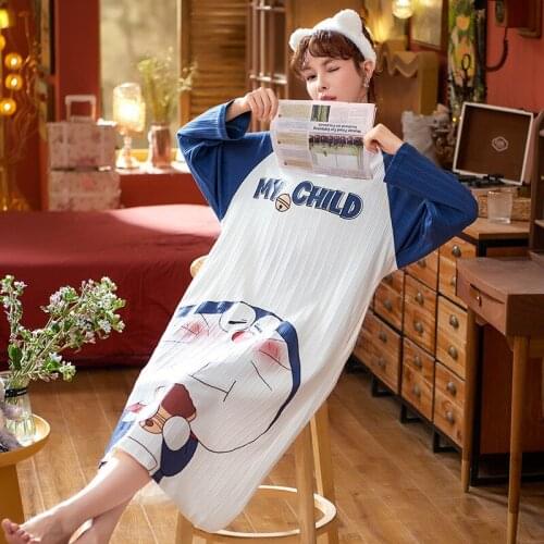 Autumn/Winter Cotton Womens Homedress Nightdress Long Sleeve Nightgowns One-piece Dress Sleepwear Fashion Loose Home Clothing