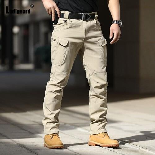 Ladiguard Plus Size Mens Cargo Pants 2021 Autumn Moto & Bike Pants Fashion Zipper Pocket Trouser Male Outdoor Casual Skinny Pant