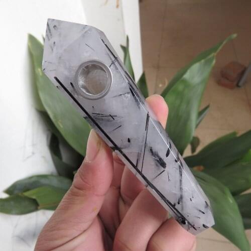 113g High Quality 100% Natural Black Tourmaline Point Wand Crystal Smoking Pipe Cigarette Holder Tobacco Pipe Reiki Healing