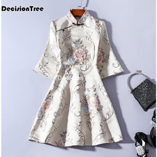 2021 floral embroidery cheongsam dresses vintage qipao women chinese traditional A line dress cheongsam chinese formal dresses