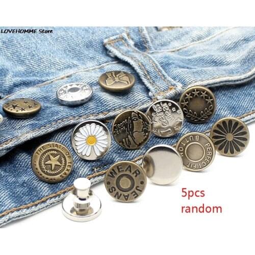 5pcs Sewing Pins Buttons Adjustable Disassembly Retractable Jeans Waist Button Metal Extended Buckles Pant Waistband Expander