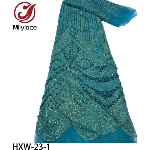 African Mesh Lace Fabric 2020 High Quality Lace French Tulle Lace Fabric with Beads and Sequins for Dress HXW-23