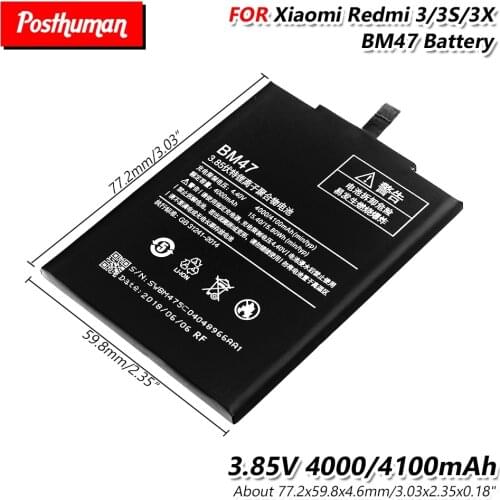 DC 3.85V BM47 Mobile Phone Battery 4000mAh High Capacity For Xiaomi Redmi 3 3S 3X Rechargeable Lithium Li-Po phone battery