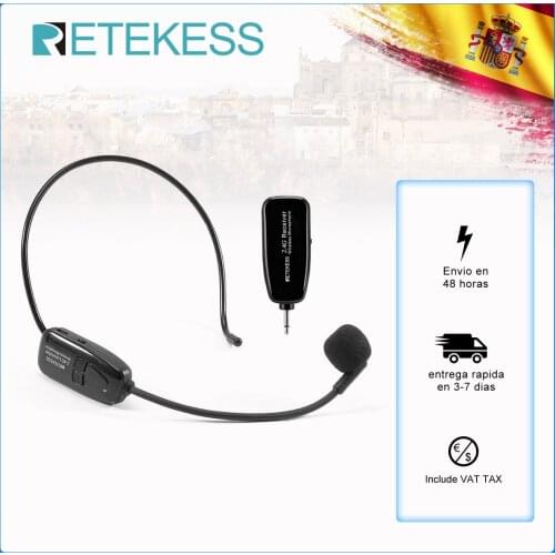 Retekess TT123 2.4G Head-mounted Wireless Microphone Transmitter With Receiver For Loudspeaker Teaching Meeting tour guide