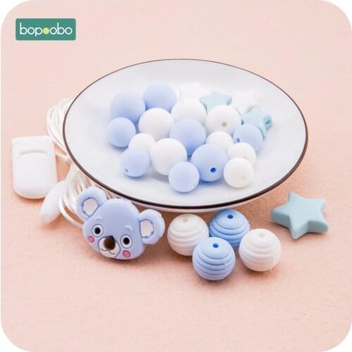 Bopoobo Silicone Beads Food Grade Animal Sprial Bead DIY Set For Nursing Pacifier Clip Pendant Necklace Crafts Accessory Teether