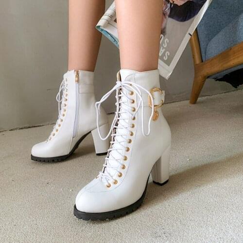 Lace-up Мартин сапоги Women Round Toe Ankle Boots for Women Boots Comfortable Rubber Thick heel Platform Shoes Women Casual Boot