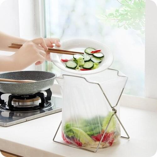 Stainless Steel Garbage Bag Shelf Home Kitchen Countertop Folding Trash Bag Bracket Holder Organizer Dishcloth Towel Rack