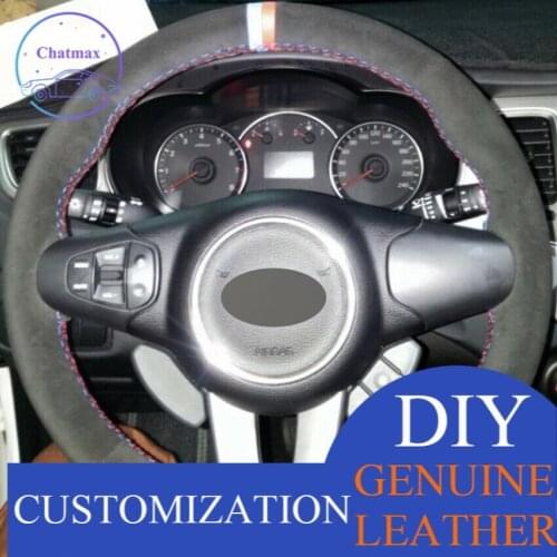 For Kia Carens 2012 2013 Black Suede DIY Hand-stitched Car Steering Wheel Cover Anti-slip fit all season