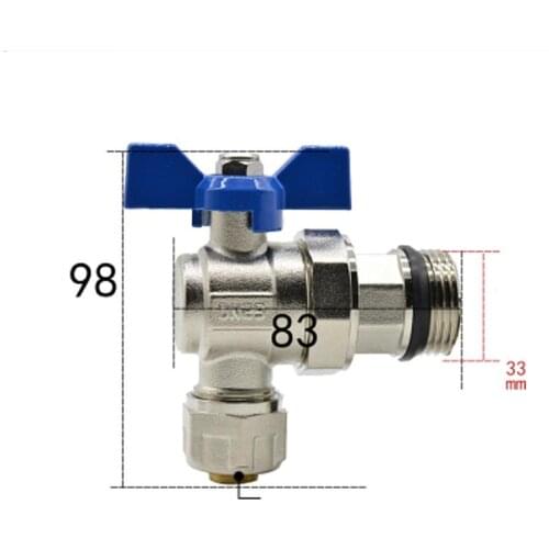 DN25 G 1" BSPP Male Fit 20/25mm ID/OD PEX Tube Nickel Plated Brass Angle Ball Valve With Blue Handle For Water Mainfold