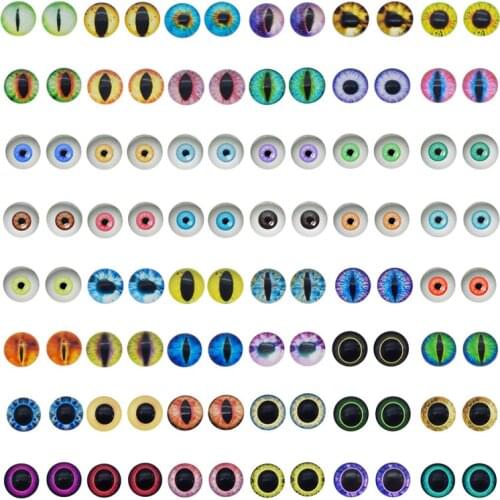 Julie Wang 100PCS (50 Pairs) 6-12mm Glass Cabochons Mixed Round Dragon Human Owl Eyes Flat Back Jewelry Making Accessory