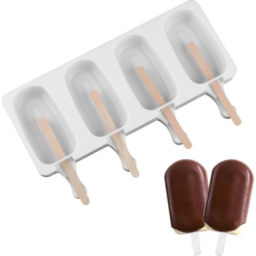 KHGDNOR Food Grade Silicone Ice Cream Mold 4 Holes Ice Lolly Moulds Ice Cream Freezer Stick Mould Popsicle Tool