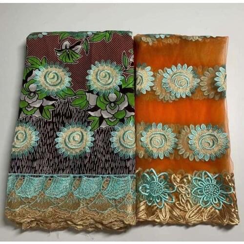 Cotton Embroidery Fabrics 2021 High Quality African Wax Prints Fabric With Lace For Dress Latest Wax Fabric Cord Lace Fabric 6Y