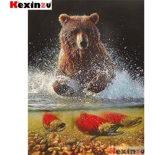 Full Square/Round 5d Diamond Painting-Bear catch fish-3d Embroidery Cross Stitch Mosaic Full Picture Of Rhinestone Decor Y3555