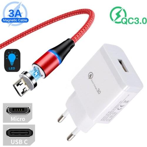 For Xiaomi 11 10T Pro 9 Redmi 9C 9A Fast Charging 3A Magnetic Cable Travel QC 3.0 USB Charger for Huawei P30 Pro Mate 20 10 Lite