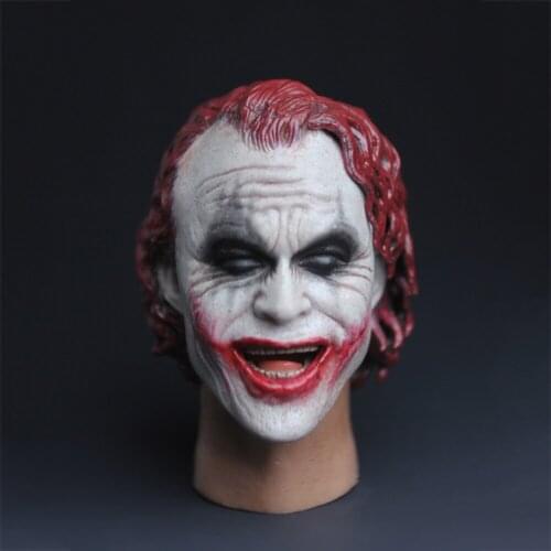 1/6 scale smiling clown joker head sculpture model with red hair for 12 inch action figure body