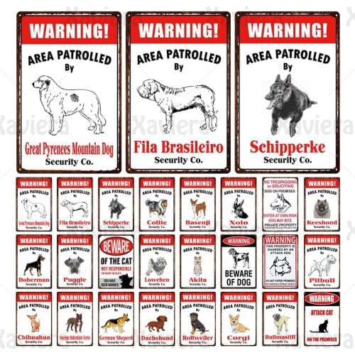 Metal Iron Painting Warning Sign With Vicious Dog & Cat Wall Decoration Beware Of Dog & Cat Sign Tin Plaque Home Decor 20*30cm