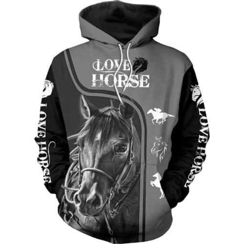 Harajuku Fashion Hooded Beautiful Love Horse Pattern 3D Printed zipper Hoodies Autumn streetwear sweatshirts