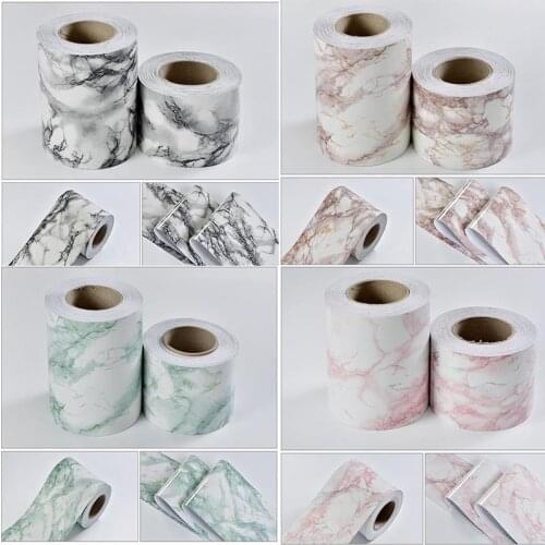 Marble Pattern Waistline Self adhesive wallpaper for Kitchen Bathroom tiles pvc wall sticker borders home decoration