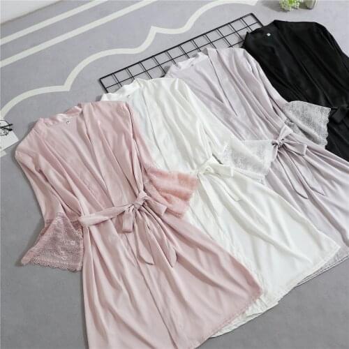 Soft Sleepwear Negligee Lace Kimono Gown Half Sleeve Loose Bride Bridesmaid Wedding Robe Casual Women Home Clothing Nightgown