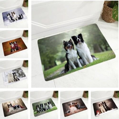 Pet Scotland Border Collie Floor Door Mat Non-Slip Decor Dog Animal Doormat Soft Flannel Rug for Hallway kitchen Room Carpet