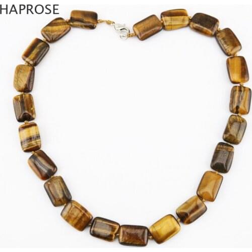 Natural Tiger Eye Bead Necklace Rectangular Tiger Eye Stone Lobster claw clasp Bohemian ethnic style necklace 18 inches