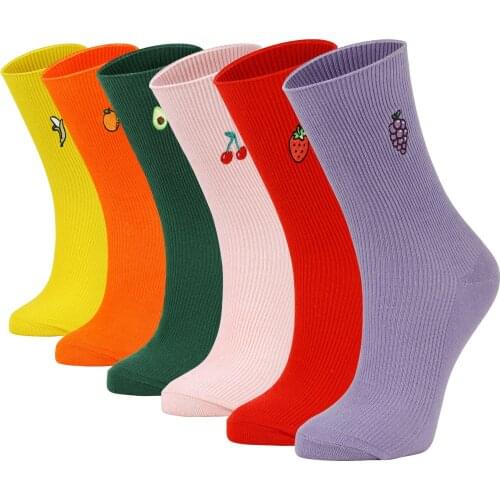6pairs Cute Cartoon Fruit Print Avocado Banana Cherry Peach Girls Socks Funny Socks