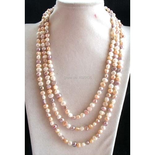 Freshwater pearl pink purple white baroque 7-8mm 65inch long necklace wholesale bead nature gift discount