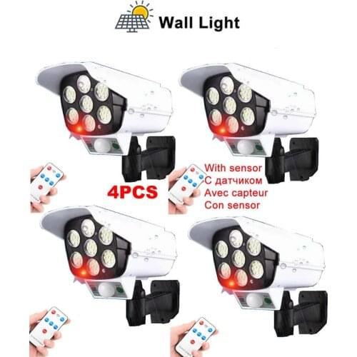 4pcs remote solar fake monitor dummy camera Power Outdoor Fence Light Courtyard Garden Led Lamp Waterproof motion sensor wall li
