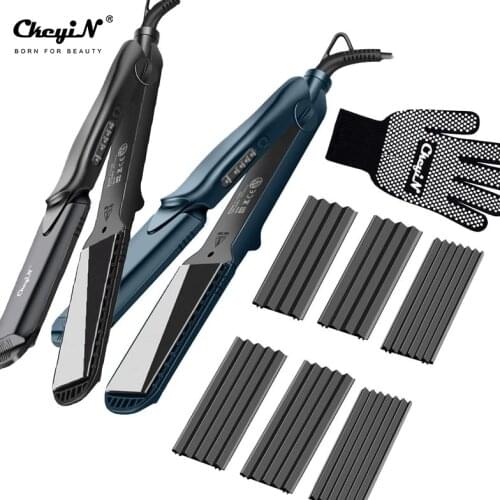 Professional 4 In 1 Ceramic Hair Straightener Crimper Corrugated Curling Flat Iron Hair Curl Waver Roller Curler Wave Styer