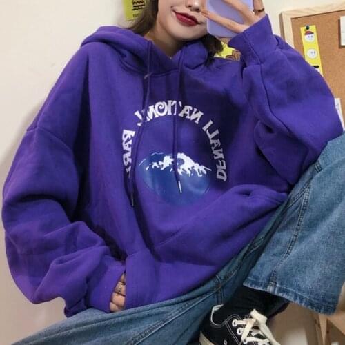 Letter Print Pullovers Hooded Women Sweatshirt Women Hoodies Long Sleeve Loose Pocket Drawstring Streetwear Tops Girls Autumn