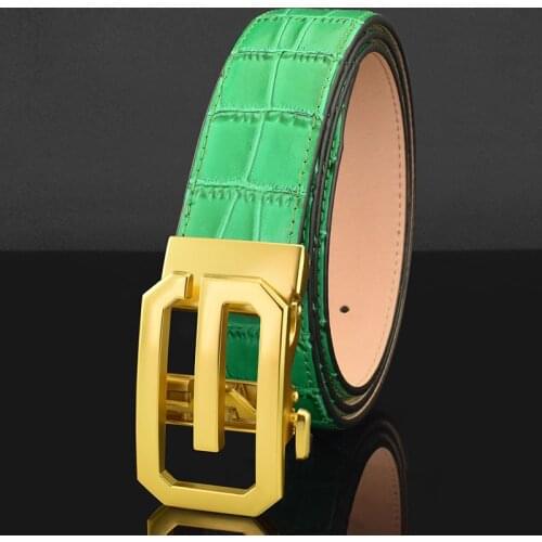 High Quality Automatic Buckle belts men Golden buckle fashion Waist Strap genuine leather Black Cowskin cintos masculinos green
