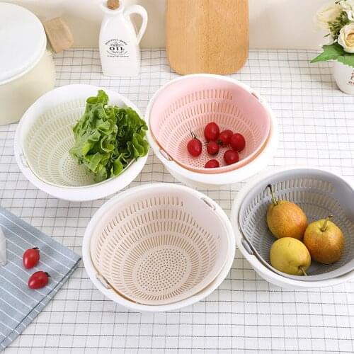 Kitchen Drain Basket Bowl Rice Washing Colander Basket Strainer Noodles Vegetable Fruit Double Drain Storage Basket Kitchen Tool