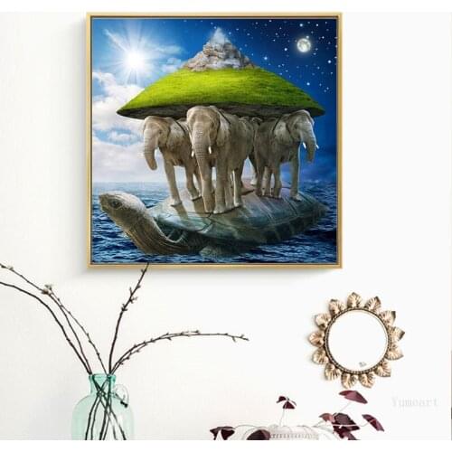 Modern Elephant Turtle Mountain Cartoon Canvas Poster Woodlands Animal Art Print Painting Nursery Wall Art for Home Decor