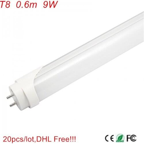 20pcs G13 2ft T8 LED Tube Light 600mm-9W, LED Tube Warm White/Cold White 85-265V DHL Free Shipping