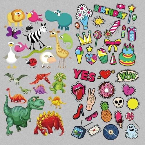 Cartoon Animal Dinosaur Set letter Heat Transfers Iron on Big Set Size Stickers DIY Patches for Clothing Vinyl T-shirt decorate