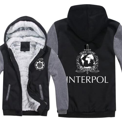 International Police Hoodies Men Coat Cool Thicken Winter Interpol Sweatshirt Pullover