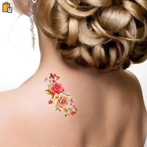 1PC Fake Temporary Tattoos Stickers Rose Flowers Arm Shoulder Body Waterproof Women Tattoo W09