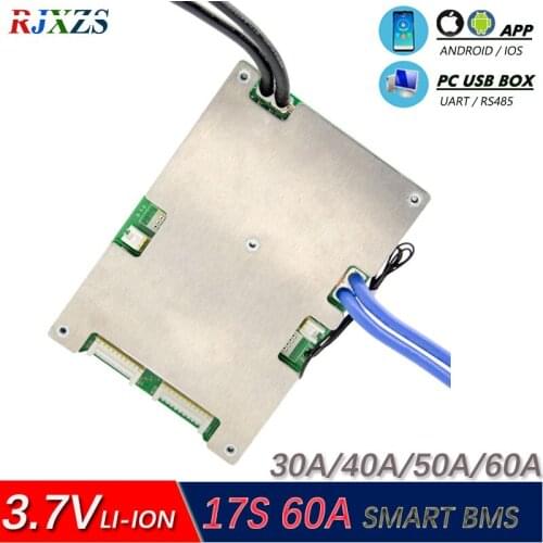 17S 50A lipo lithium Polymer BMS/PCM/PCB battery protection board for 17 cells 18650 Battery w/balance w/APP smart board