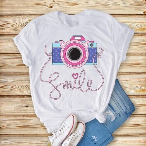 Harajuku Photographer Print Top Women T-shirt Casual Ladies Basic O-collar Short Sleeved Women T-shirt Girl,Drop Ship