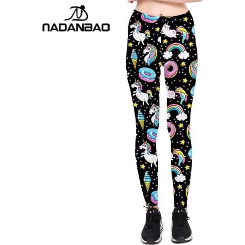 NADANBAO Unicorn 2021 Leggings Women Galaxy Sky Star Ring Rainbow Digital Print Leggins Plus Size Elastic Workout Pants