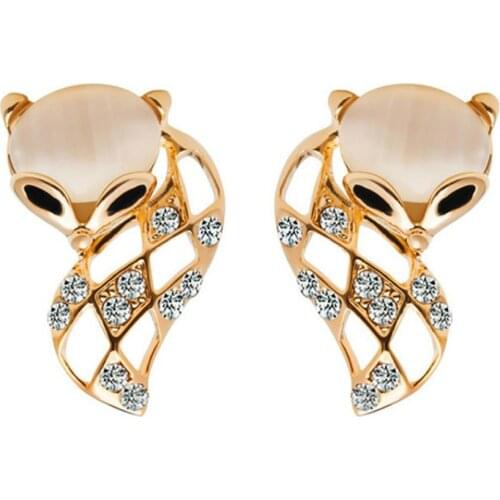 Women Fashion Hollow Fox Faux Opal Rhinestone Ear Studs Party Club Earrings hot