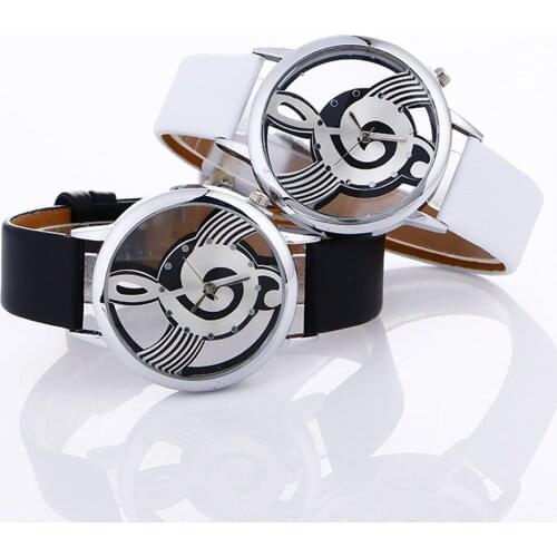 Lady Womans Wrist Watches simple casual Engraving Hollow stylish Musical Note Painted Leather Bracelet lady bracelet watches